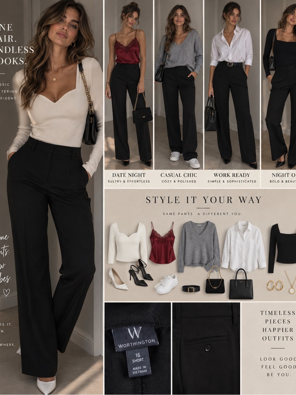 Worthington Black Wide-Leg Dress Pants - Classic Work & Casual size 16 short